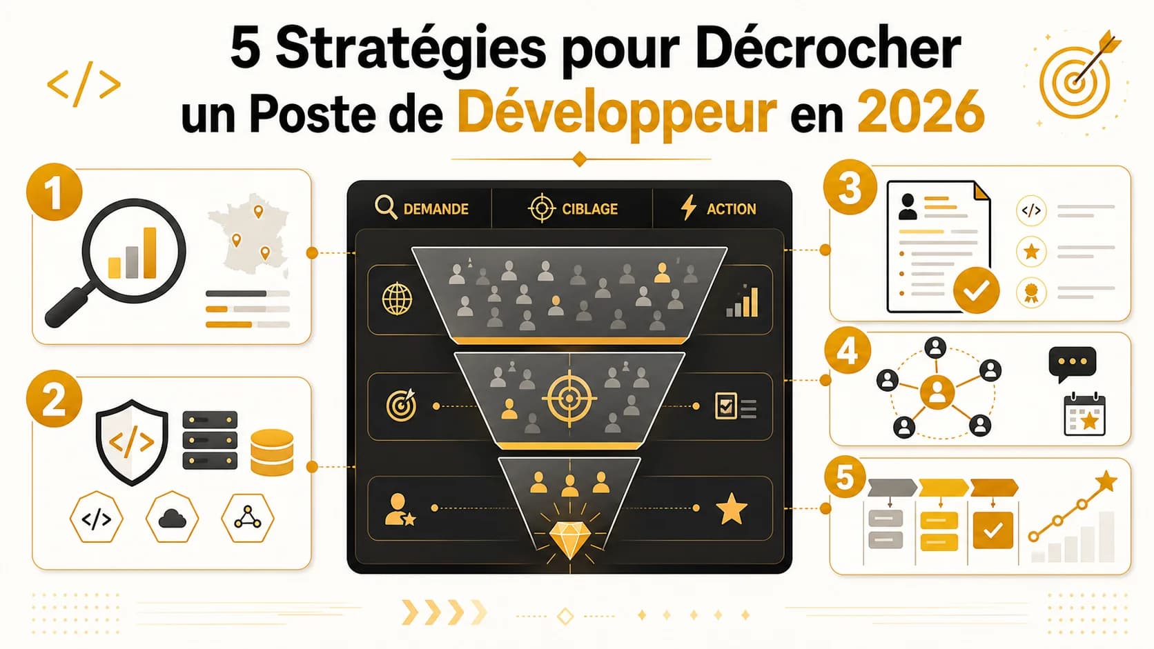 Image de couverture de l'article: 5 Stratégies pour Décrocher un Poste de Développeur en 2026
