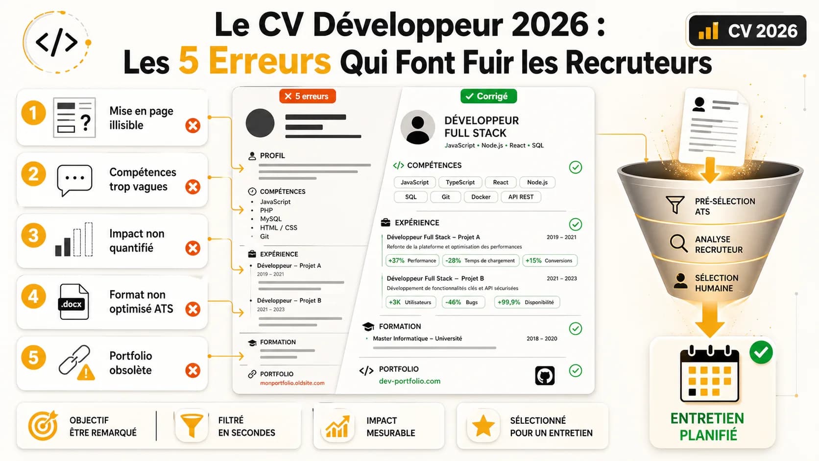 Image de couverture de l'article: Le CV Développeur 2026 : Les 5 Erreurs Qui Font Fuir les Recruteurs (et Comment les Corriger)