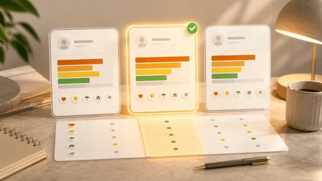 Cartes d'offres tech comparées avec indicateurs d'avantages