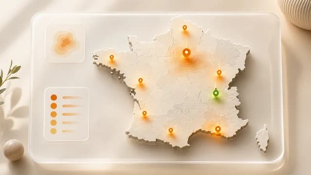 Carte de France stylisée avec points de salaires tech