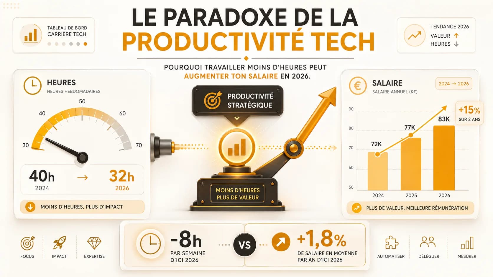 Le Paradoxe de la Productivité Tech : Pourquoi Travailler Moins d'Heures Peut Augmenter Ton Salaire en 2026