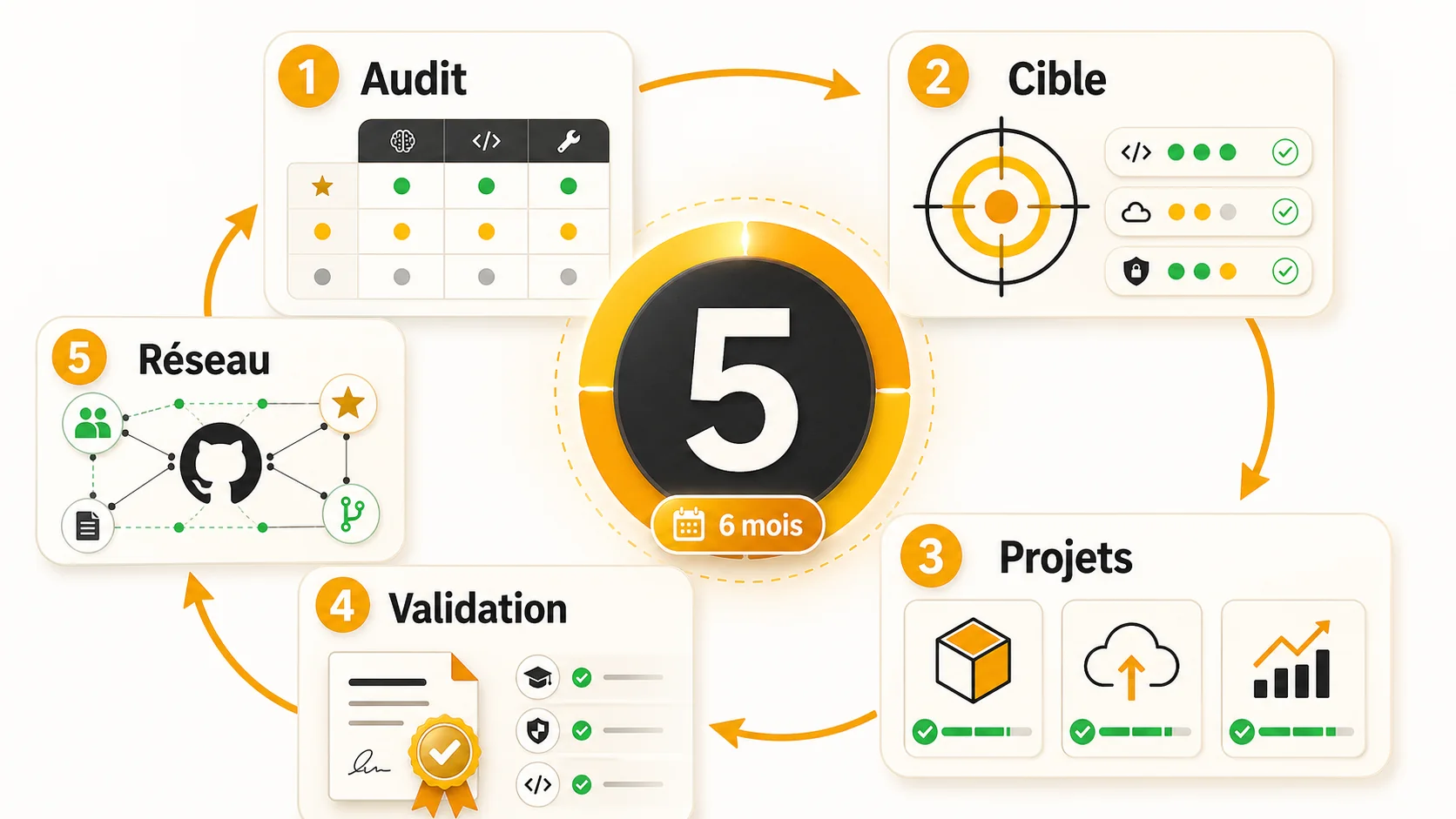 Infographie ou checklist détaillant les 5 étapes de l'audit de compétences