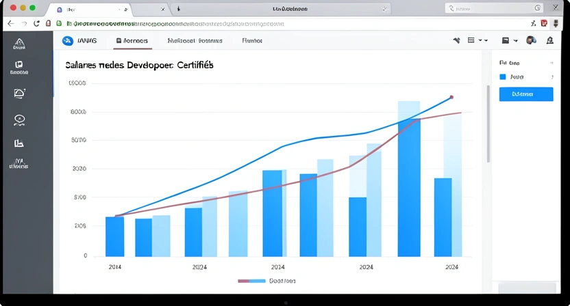 Graphique montrant l'évolution des salaires des développeurs certifiés AWS en France entre 2024 et 2026