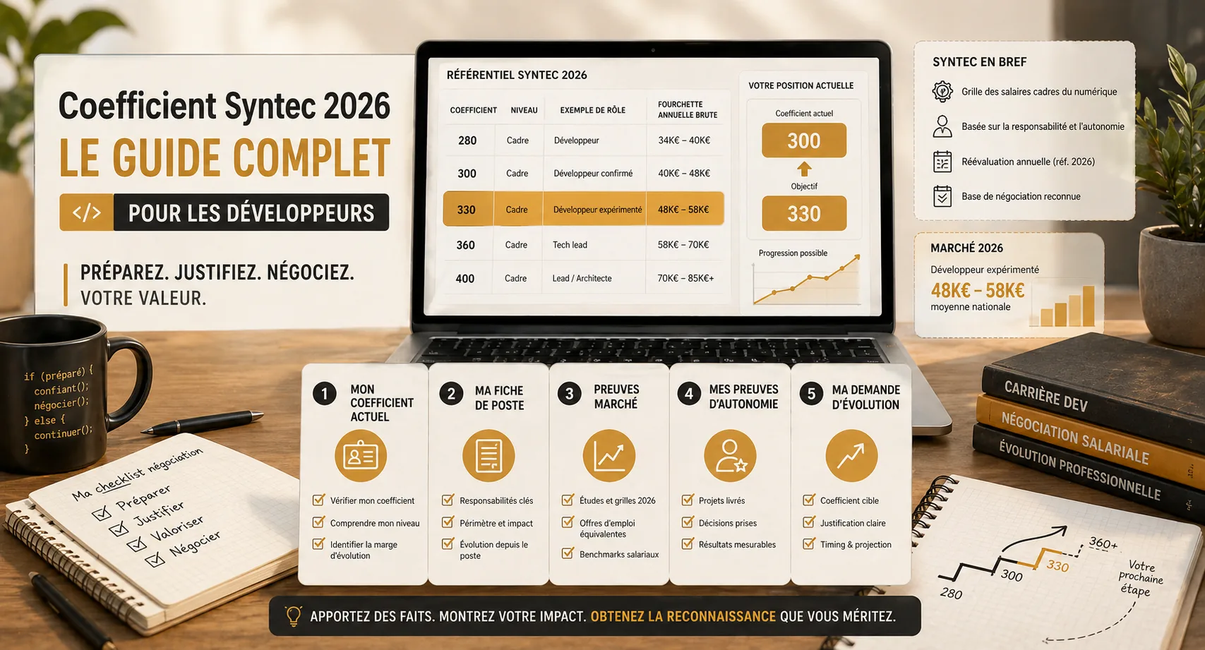 Comparaison visuelle du salaire annuel pour un même poste de développeur selon deux coefficients Syntec différents