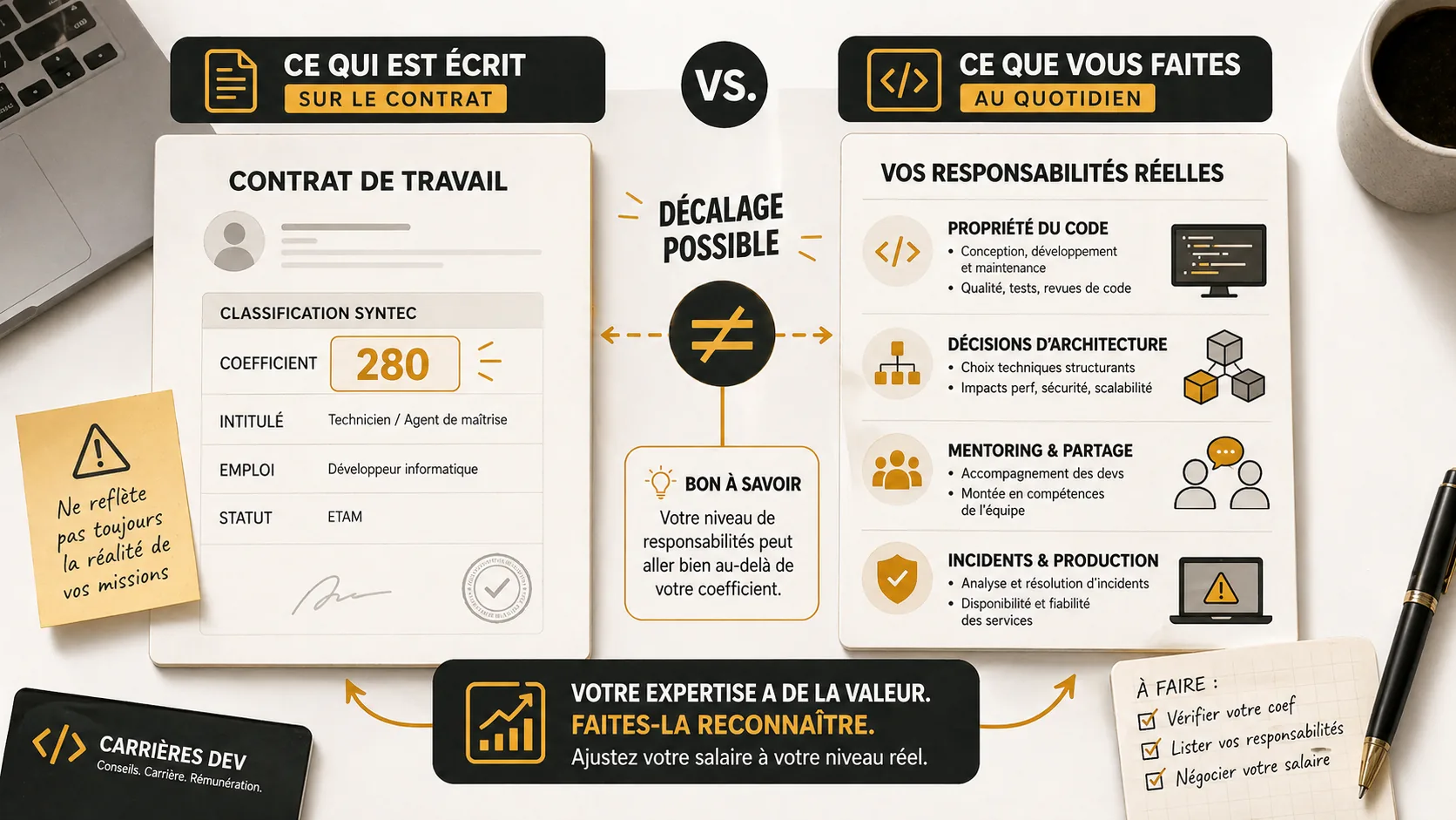 Checklist imprimable de préparation à la négociation de coefficient Syntec pour développeurs
