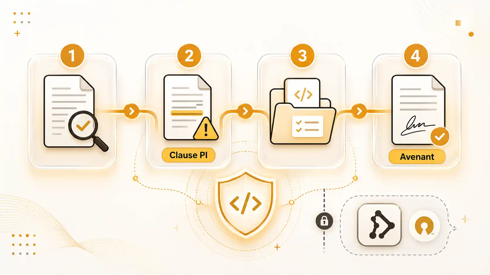 Organigramme ou checklist visuelle des étapes de négociation : 1. Lire son contrat, 2. Identifier les clauses à risque, 3. Préparer ses arguments, 4. Proposer un amendement écrit