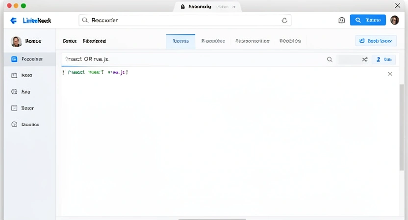 Capture d'écran d'un outil de recherche booléenne LinkedIn Recruiter avec une requête complexe, et à côté, l'aperçu d'un profil développeur qui correspond parfaitement à tous les filtres