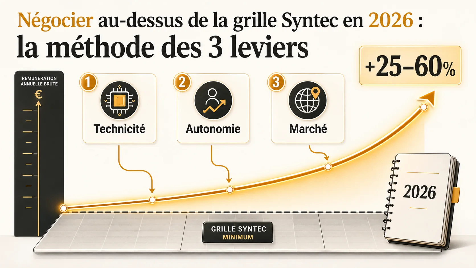 Négocier au-dessus de la grille Syntec en 2026 : la méthode des 3 leviers (technicité, autonomie, marché)