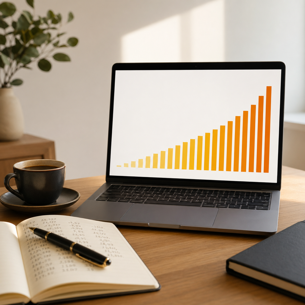 Bureau d'un développeur senior avec ordinateur portable, courbe salariale et carnet de négociation Syntec 2026