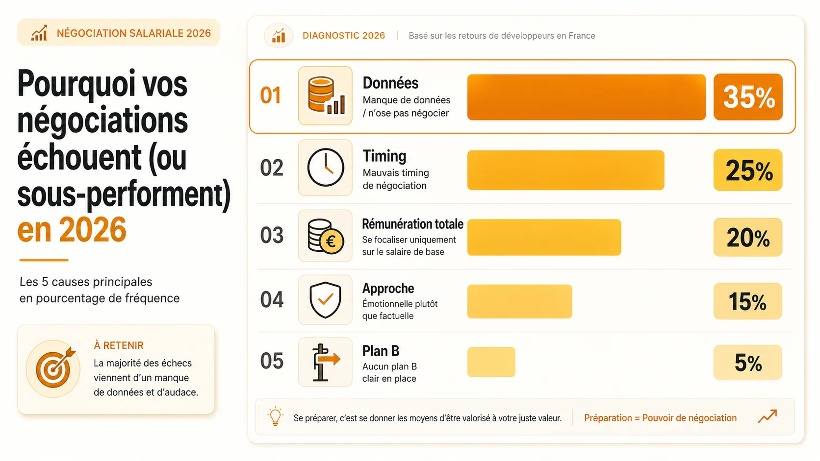 Graphique en barres montrant les causes d'échec les plus fréquentes dans les négociations salariales