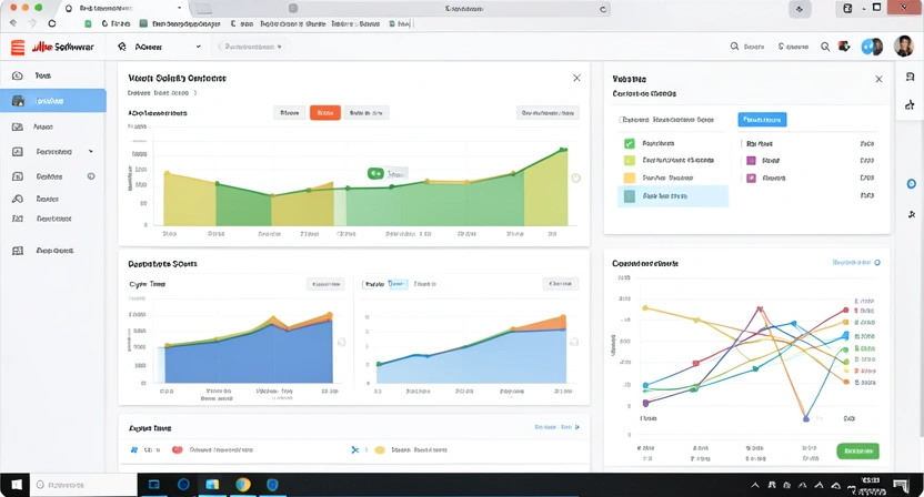 Capture d'écran d'un tableau de bord Jira Software montrant la vélocité de plusieurs squads sur un trimestre, avec des graphiques de burndown et des métriques de cycle time
