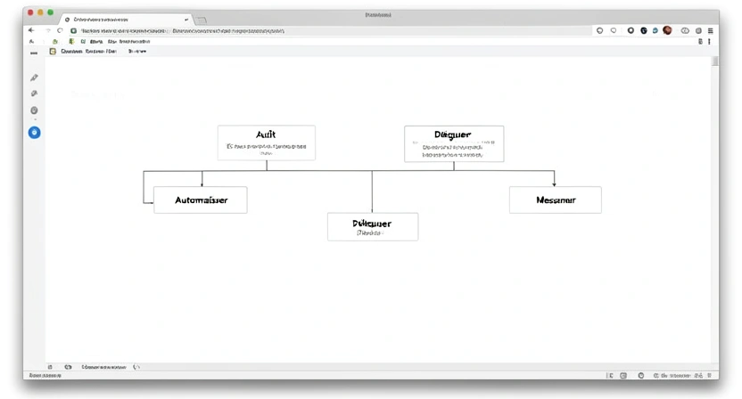 Diagramme de flux illustrant les 5 étapes : Auditer, Automatiser, Déléguer, Focus, Mesurer