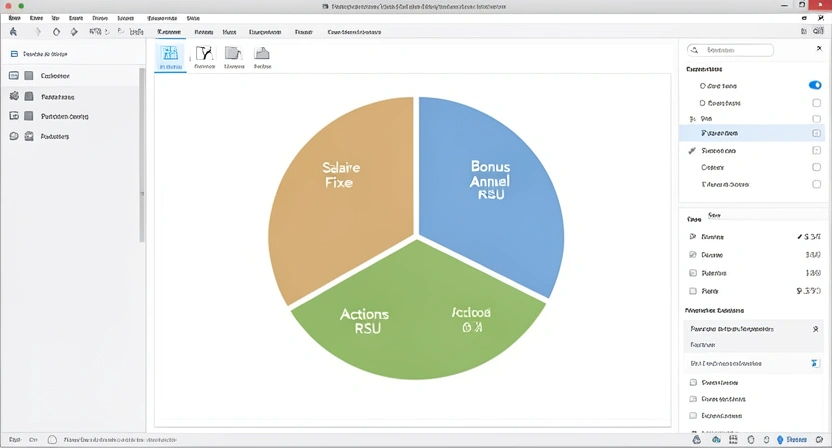 Capture d'écran d'un simulateur de rémunération montrant la répartition fixe/bonus/actions