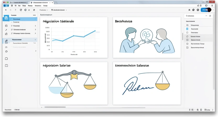 Infographie en étapes : "1. Benchmark", "2. Préparer ses arguments", "3. Négocier le package", "4. Valider l'offre"