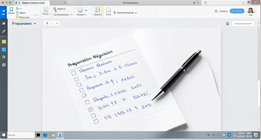 Checklist et notes sur un carnet intitulé "Préparer ma négociation salariale"