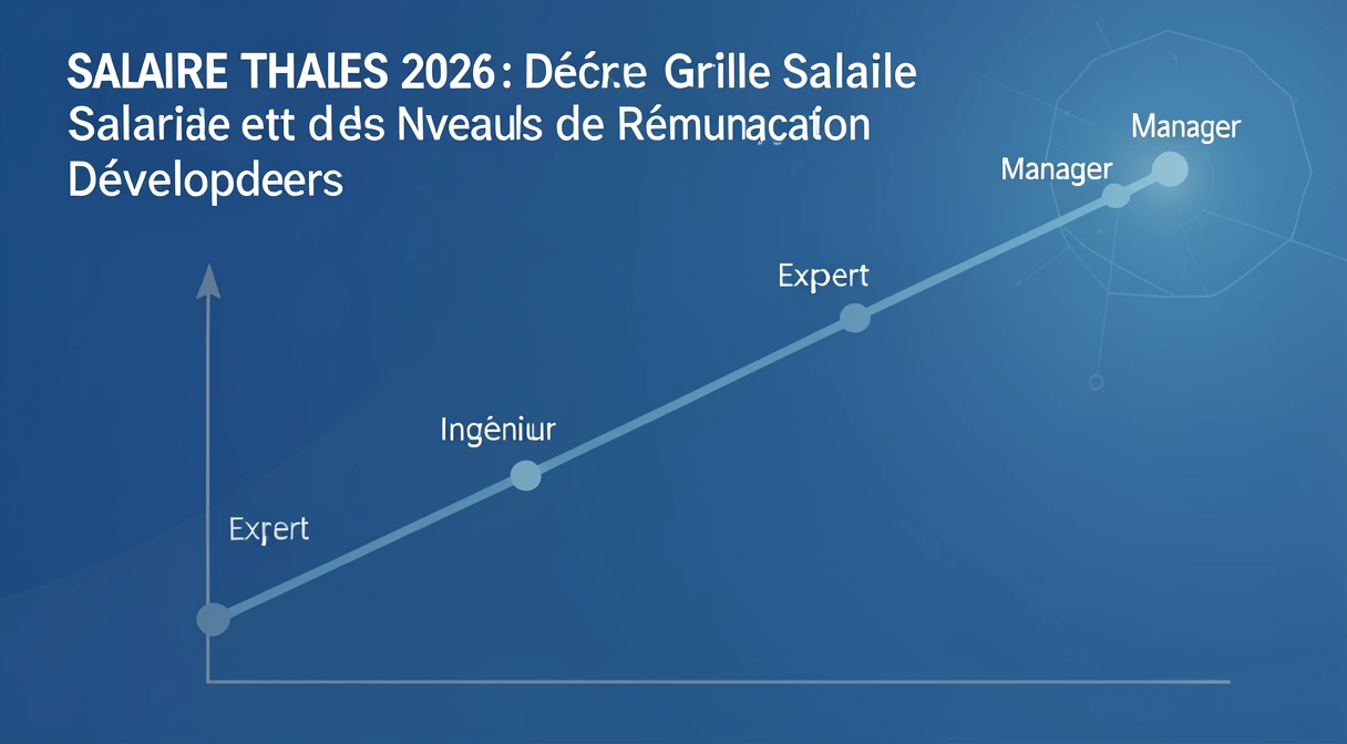 Analyse de la grille salariale Thales 2026 pour développeurs - Graphique et données sur fond bleu