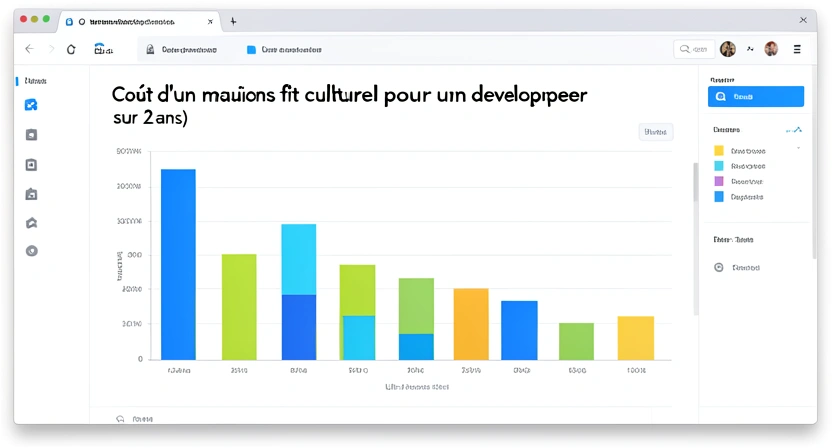 Graphique en barres comparant le coût d'une mauvaise embauche pour un développeur : perte de salaire potentiel, impact sur la santé, stagnation des compétences