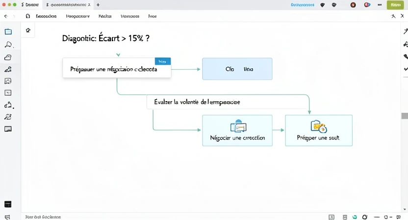 Diagramme de décision (flowchart) sur un tableau blanc, avec les options "Négocier", "Se Former", "Partir" et les critères de choix